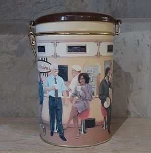 Tim Hortons 2001 1st Edition Collector Coffee Tin Cannister #001 Gathering Placw